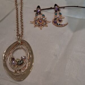 R.J. Graziano Gold Necklace with Purple and Blue Accents & Goldtone Dangle Earri